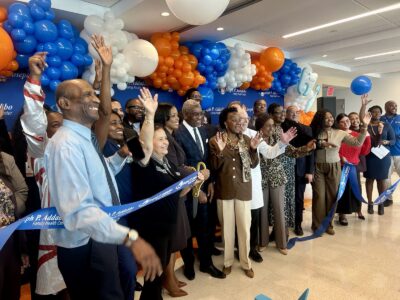 Guests celebrating at the Addabbo pediatric dental facility ribbon cutting