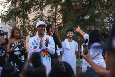 Guests cheer during a performance at the Far Rock BID Business Fair 2026