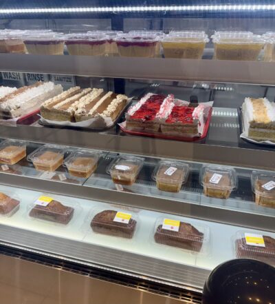 Cakes and desserts in the La Cabaña bakery case
